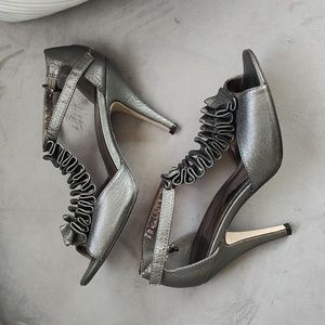 Stylish Gray Heels with Ruffle- Size 7.5